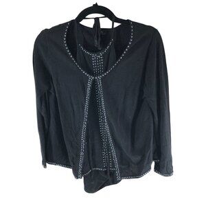 BCBG Max Azria Collection Y2K Vintage Beaded Cardigan Halter Top Set Black L